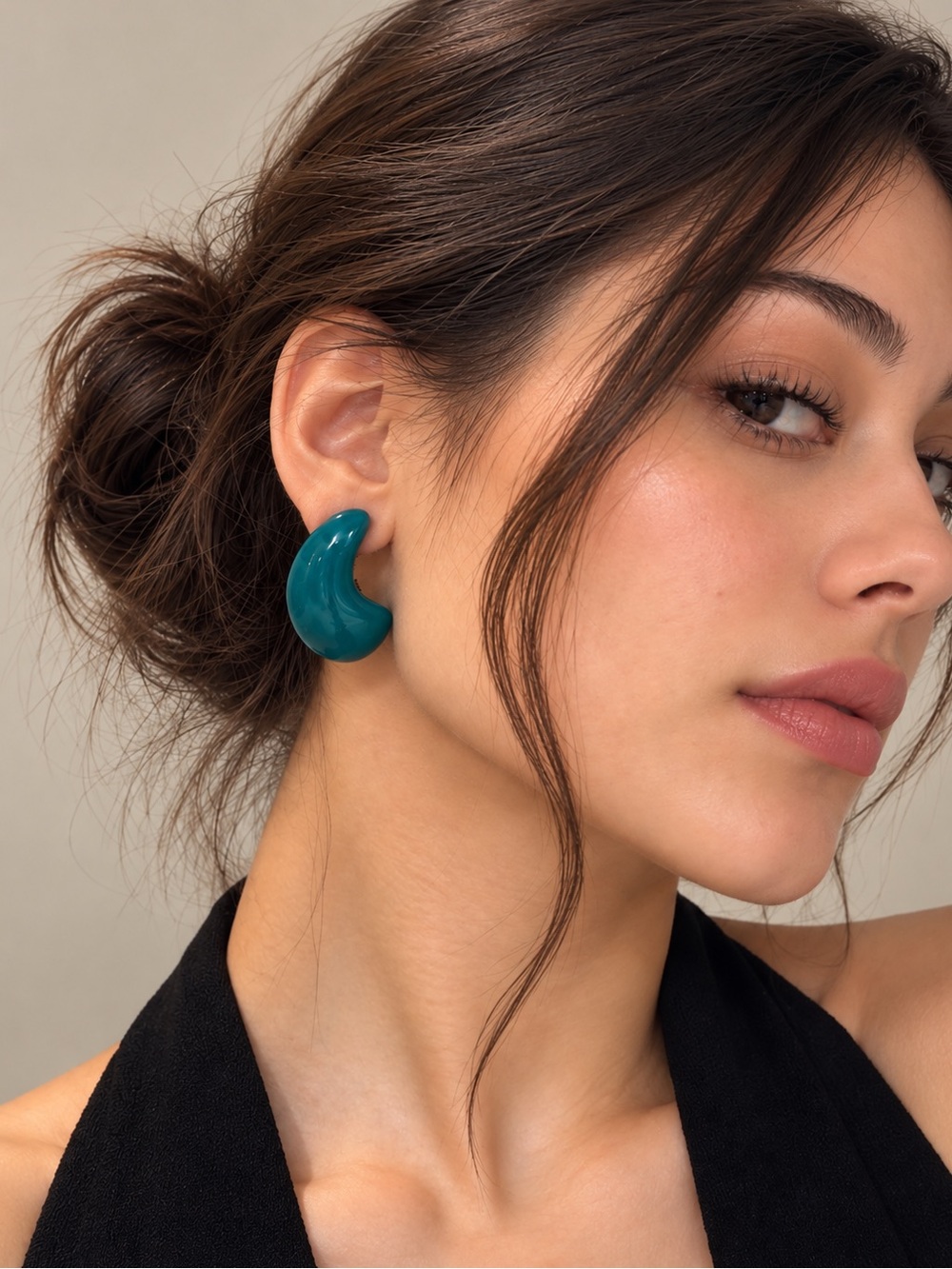 Teal Sculptural Resin Statement Hoop Earrings